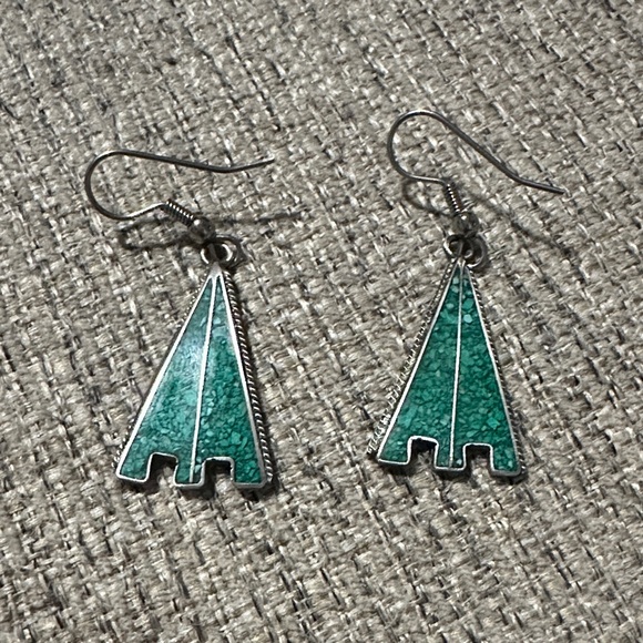 925 VTG Green Coral InlaidEarrings